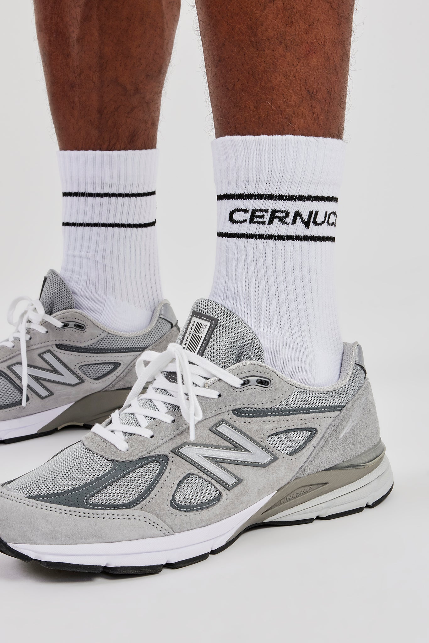 Black Logo Stripe Socks - White